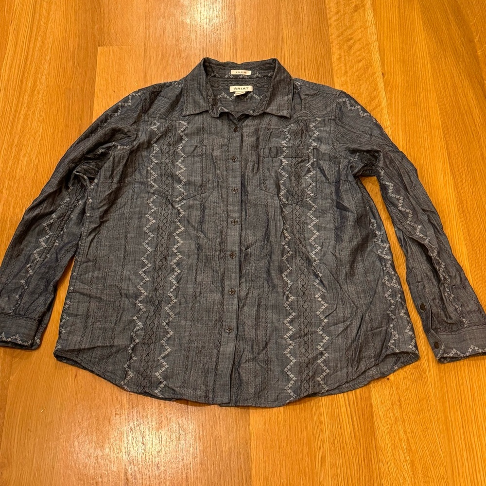 ARIAT Women’s  BILLIE JEAN LS Blue Diamond Pattern Shirt Size XL Western country